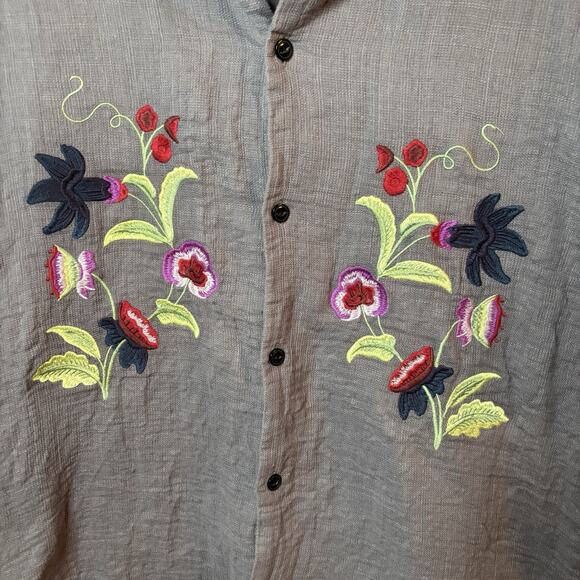 Pacsun Floral Embroidered Oversized Resort Vacation Camp Shirt Retro SZ LARGE - Picture 2 of 7